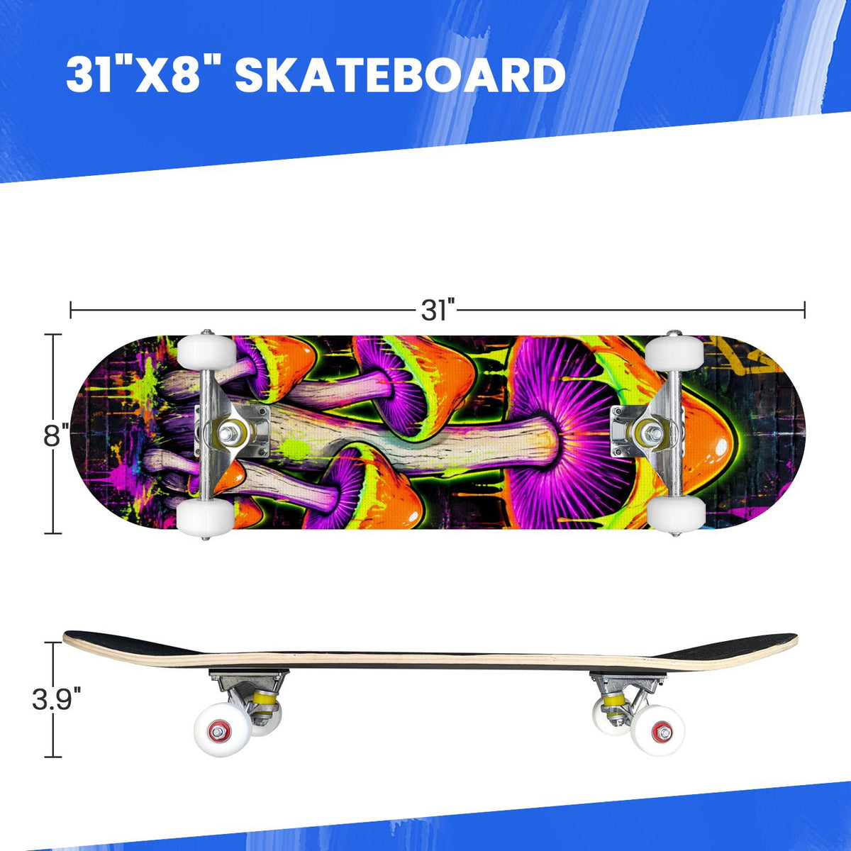 Complete Skateboard Golden Retriever Dog Portrait 31 Inch 7-Ply Maple Skateboard with PU Wheels and Aluminum Trucks, Ready-to-Ride Skateboard for Beginners, Teens and Adults