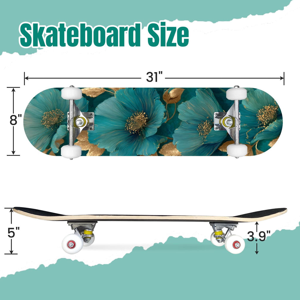 Western Cowboy Horses Desert Landscape 31" x 8" Complete Skateboard, 7-Ply Canadian Maple Double Kick Trick Board for Kids and Beginners Adult Gifts