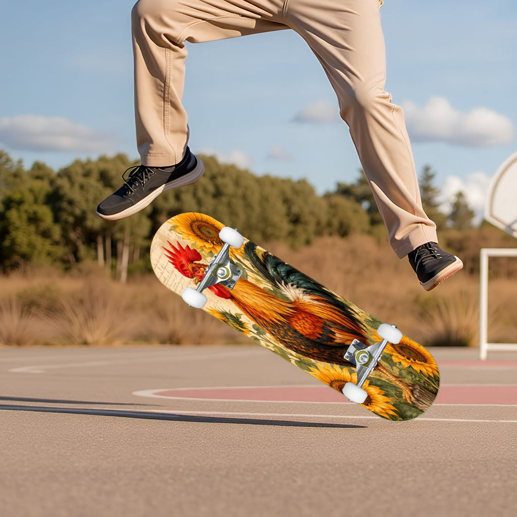 Modern Botanical Watercolor Pink Gold Mint Navy Leaves 31" x 8" Complete Skateboard, 7-Ply Canadian Maple Double Kick Trick Board for Kids and Beginners Adult Gifts