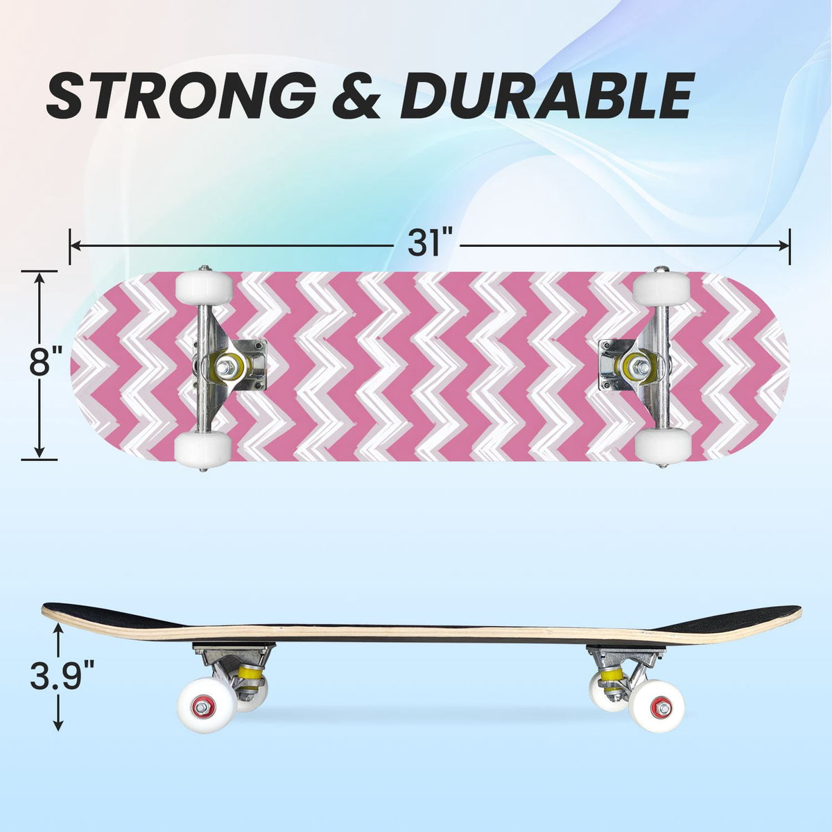 31"x8" Complete Skateboards for Beginners,Vibrant Diagonal Rainbow Gradient Abstract Art Double Kick 7 Ply Canadian Maple Deck Skateboard with Wheels, Gifts for Kids Teens
