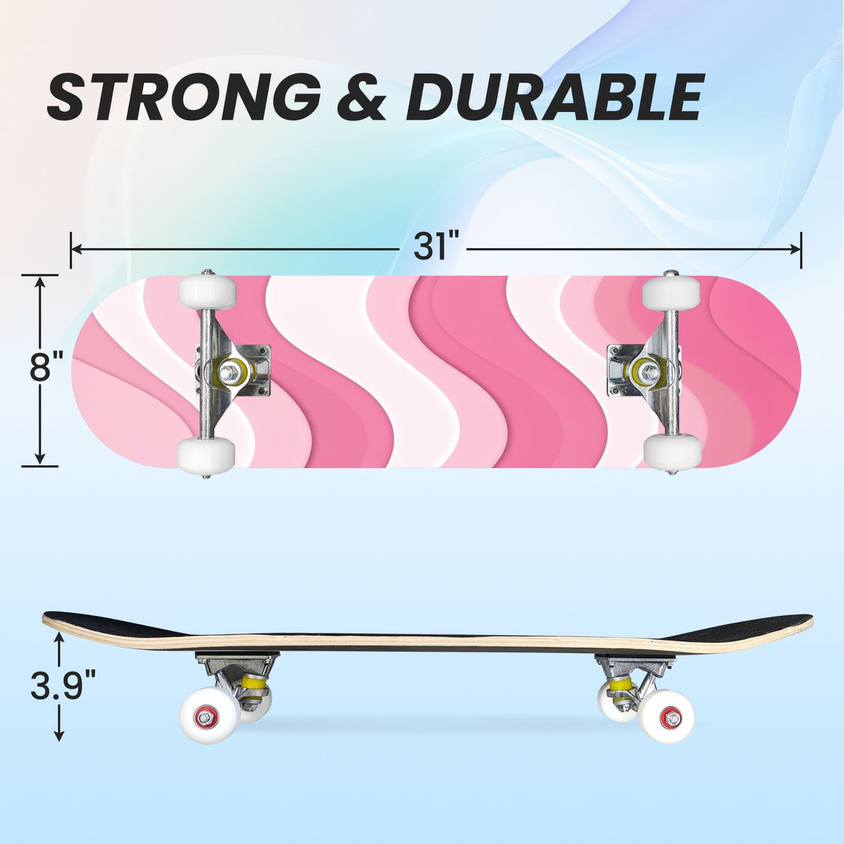 31"x8" Complete Skateboards for Beginners, Cherry Blossom Red Cherry Seamless Pink Botanical Double Kick 7 Ply Canadian Maple Deck Skateboard with Wheels, Gifts for Girls Teens