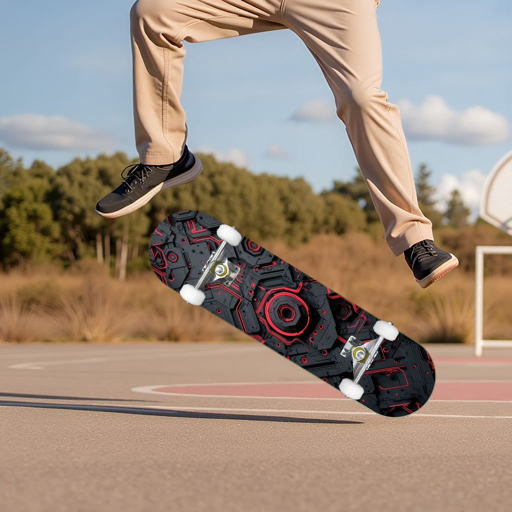 Futuristic Blue Abstract Technology Glowing Core 31" x 8" Complete Skateboard, 7-Ply Canadian Maple Double Kick Trick Board for Kids and Beginners Adult Gifts