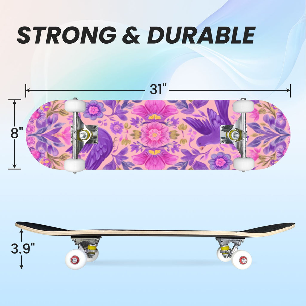 31"x8" Complete Skateboards for Beginners, Blue Deep Sea Sailing Ship Octopus Lighthouse Clouds Ocean Double Kick 7 Ply Canadian Maple Deck Skateboard with Wheels, Gifts for Kids Teens