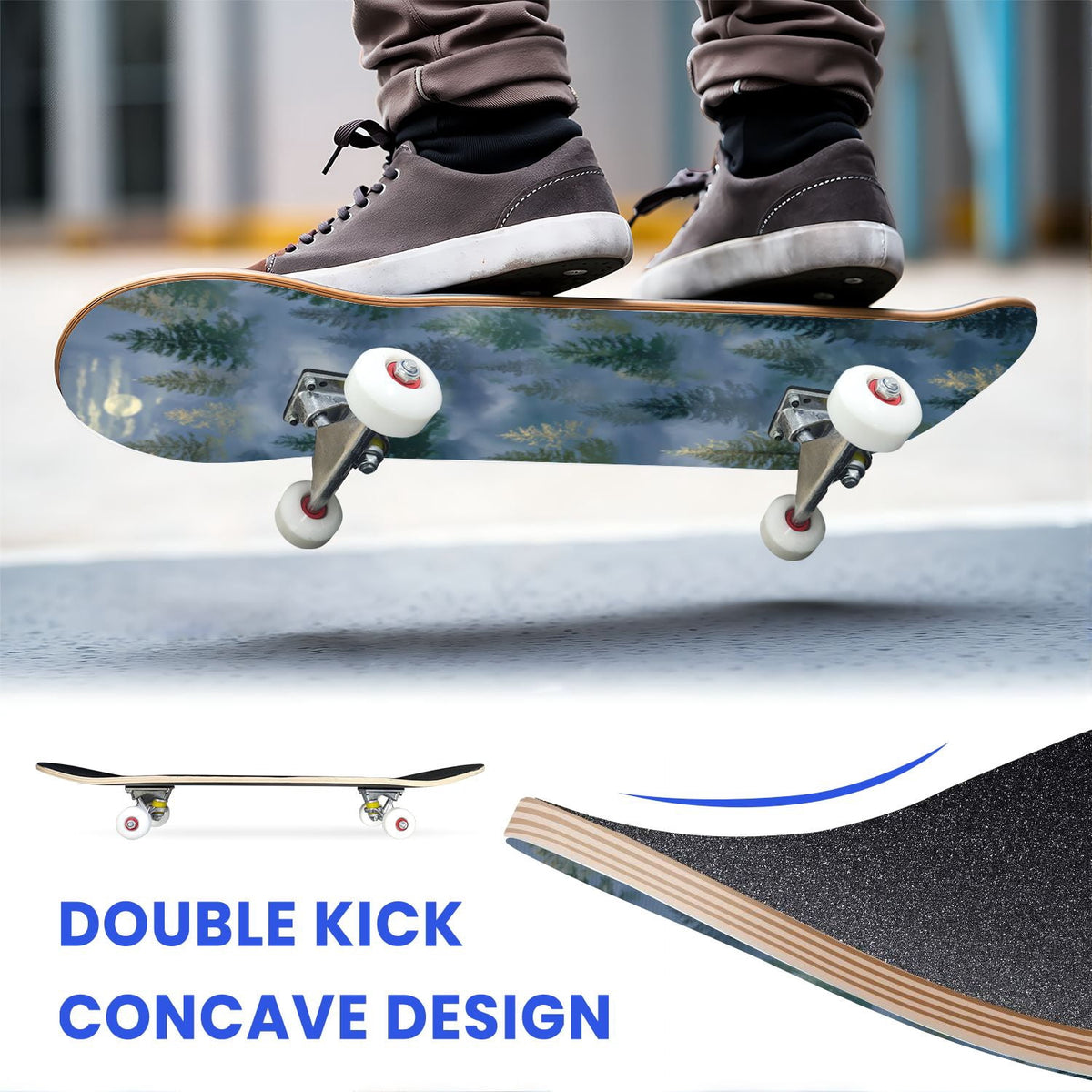 31"x8" Complete Skateboards for Beginners, Whimsical Butterfly Garden Watercolor Art Print Double Kick 7 Ply Canadian Maple Deck Skateboard with Wheels, Gifts for Kids Teens