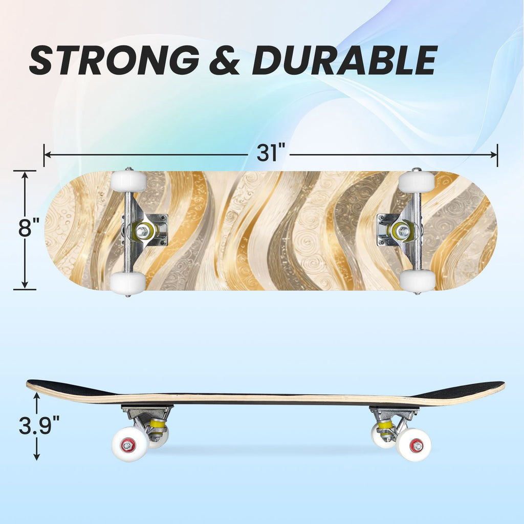 31"x8" Complete Skateboards for Beginners,Farmhouse Floral Daisy Flower Rustic Wood Board Double Kick 7 Ply Canadian Maple Deck Skateboard with Wheels, Gifts for Kids Teens
