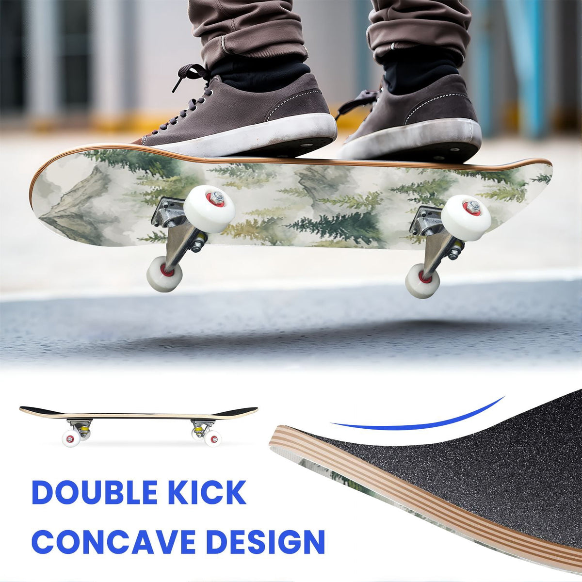 31"x8" Complete Skateboards for Beginners,Farmhouse Floral Daisy Flower Rustic Wood Board Double Kick 7 Ply Canadian Maple Deck Skateboard with Wheels, Gifts for Kids Teens