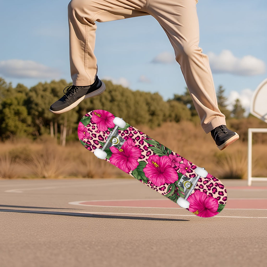 Pink Marble Fluid Abstract Design 31" x 8" Complete Skateboard, 7-Ply Canadian Maple Double Kick Trick Board for Kids and Beginners Adult Gifts