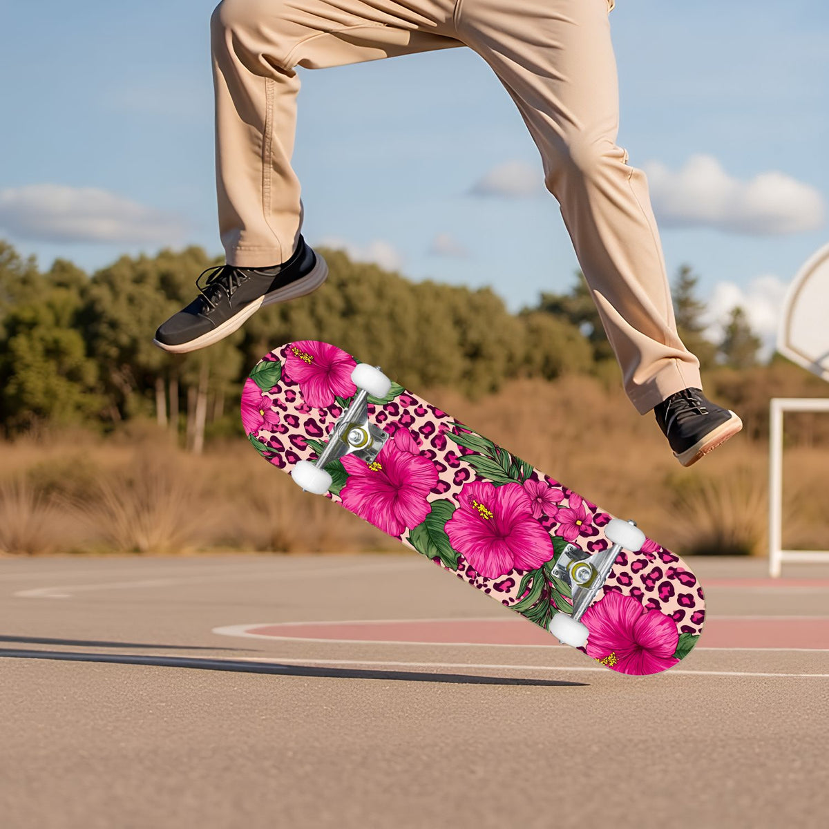 Pink Marble Fluid Abstract Design 31" x 8" Complete Skateboard, 7-Ply Canadian Maple Double Kick Trick Board for Kids and Beginners Adult Gifts