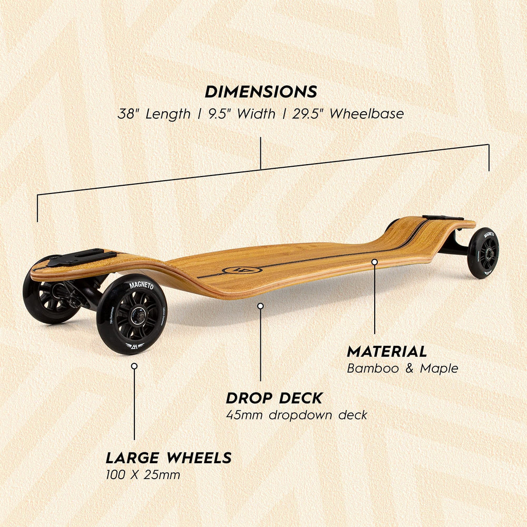 Magneto Drop-Through Longboard Skateboard - 8-Ply Maple Deck Adult Longboard - 100mm All-Terrain Wheels Off-Road Skateboard - Low-Rider Deck Cruiser Board Maneuverability - 40 in x 9.25 in, Wood