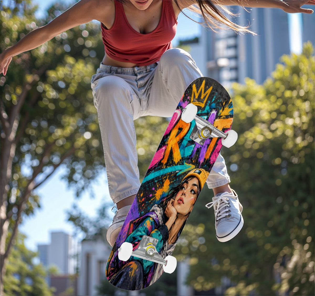 Complete Skateboard Vibrant Brush Stroke Art 31 Inch 7-Ply Maple Skateboard with PU Wheels and Aluminum Trucks, Ready-to-Ride Skateboard for Beginners, Teens and Adults