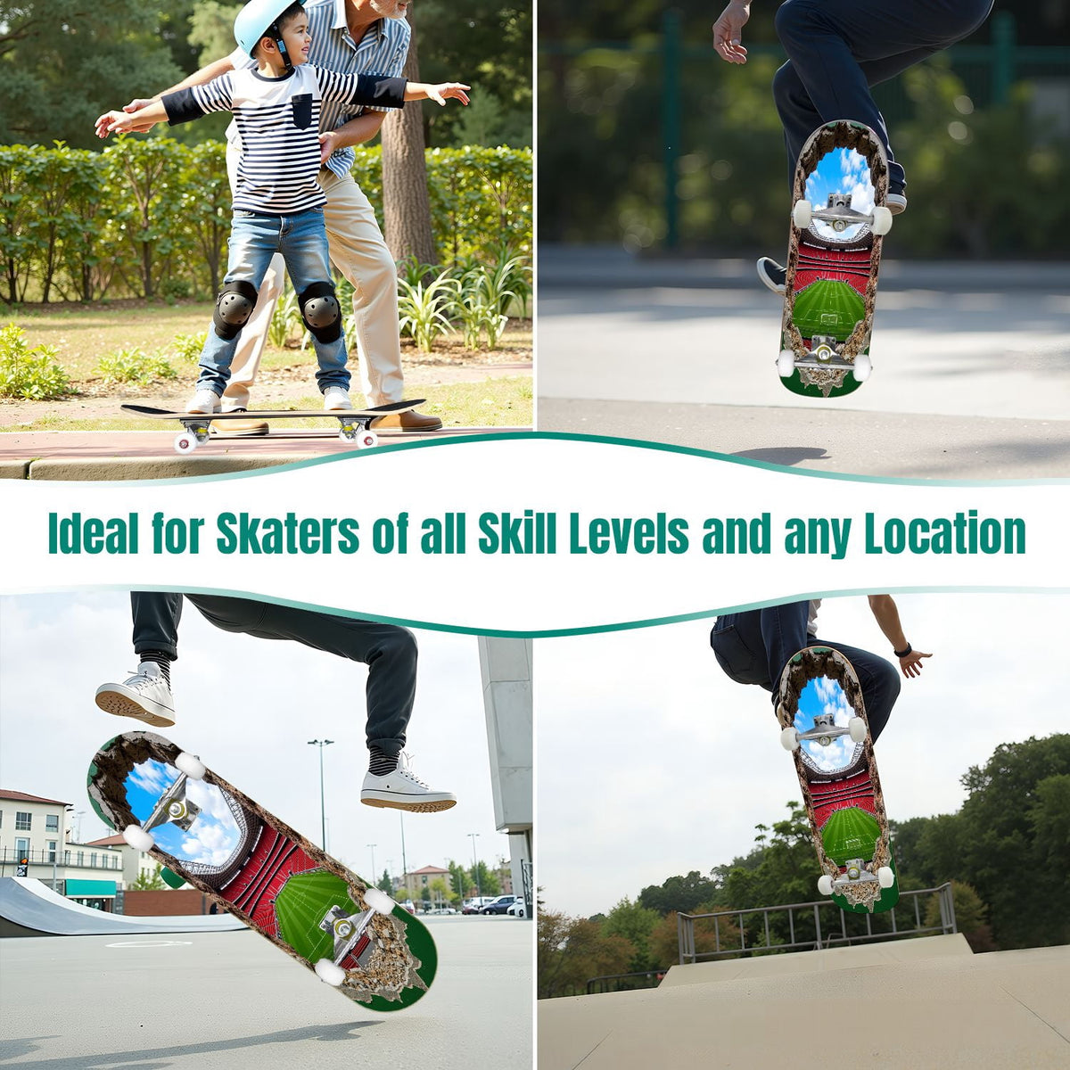31"x8" Complete Skateboards for Beginners, Pink Bow Heart Vertical Stripes Romantic Double Kick 7 Ply Canadian Maple Deck Skateboard with Wheels, Gifts for Kids Teens
