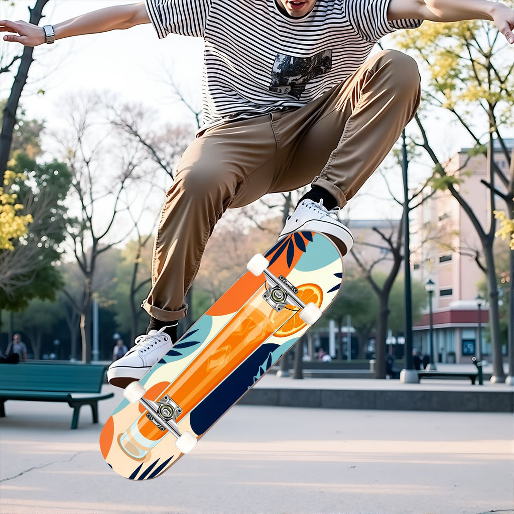 31"x8" Complete Skateboards for Beginners, Pink Bow Heart Vertical Stripes Romantic Double Kick 7 Ply Canadian Maple Deck Skateboard with Wheels, Gifts for Kids Teens