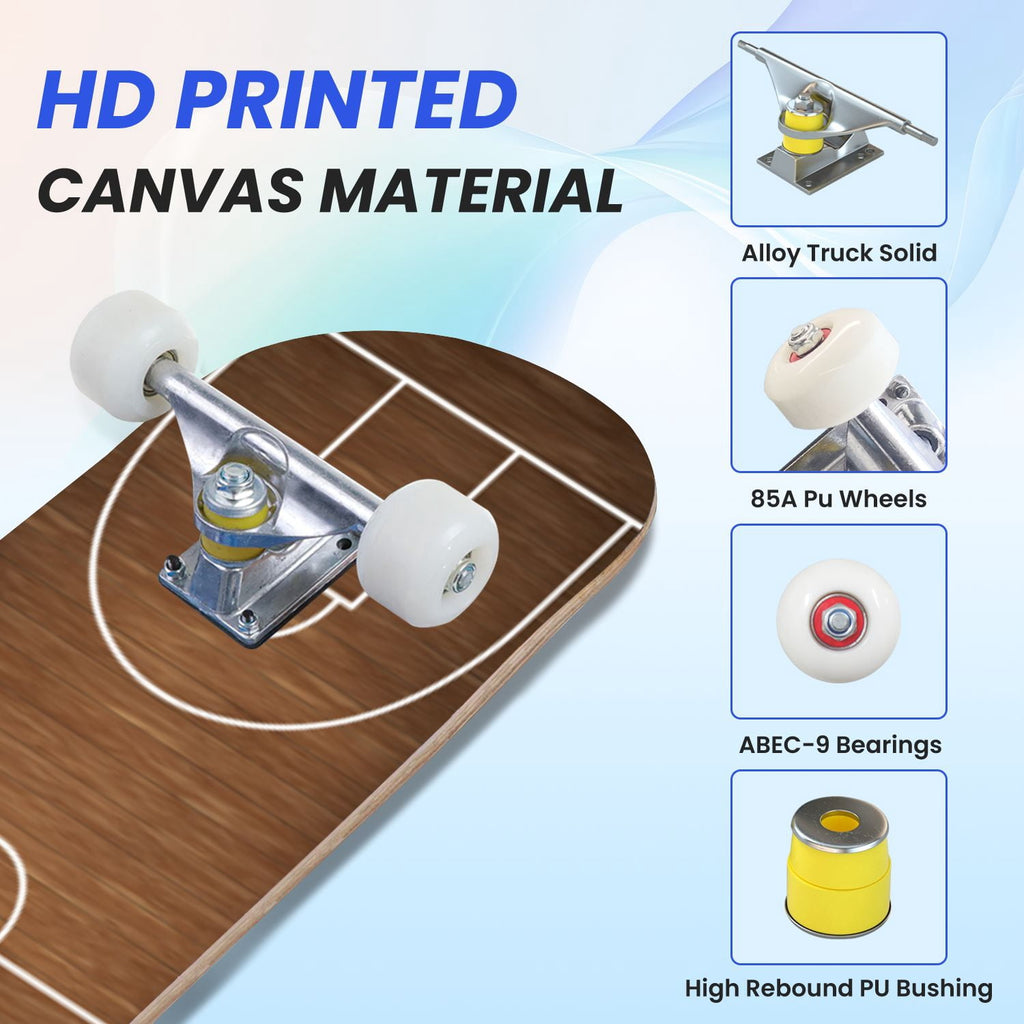 31"x8" Complete Skateboards for Beginners,Vintage Baseball Worn Red Stitches Rustic Double Kick 7 Ply Canadian Maple Deck Skateboard with Wheels, Sports Gifts for Kids Teens