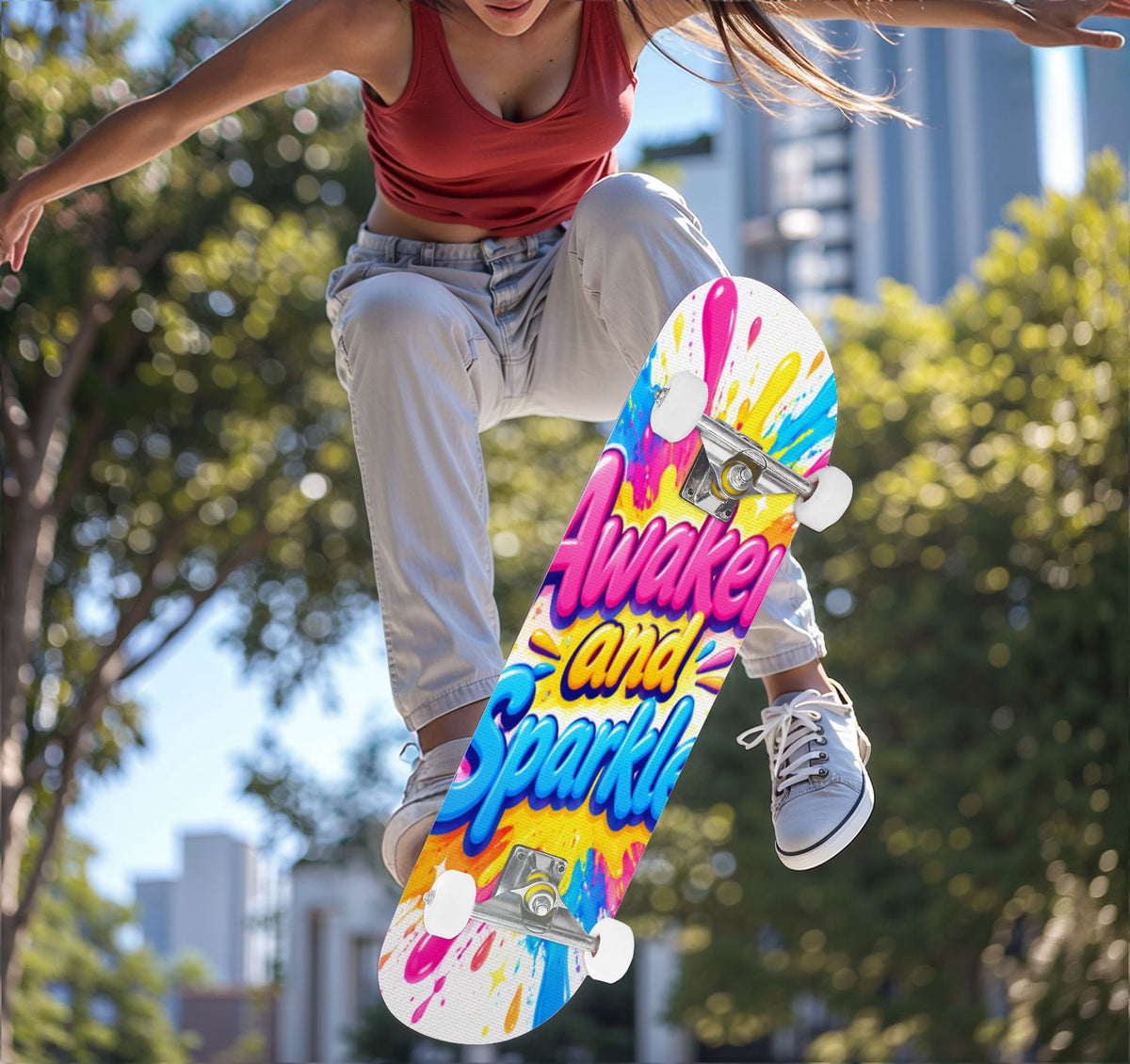 Complete Skateboard Vibrant Brush Stroke Art 31 Inch 7-Ply Maple Skateboard with PU Wheels and Aluminum Trucks, Ready-to-Ride Skateboard for Beginners, Teens and Adults