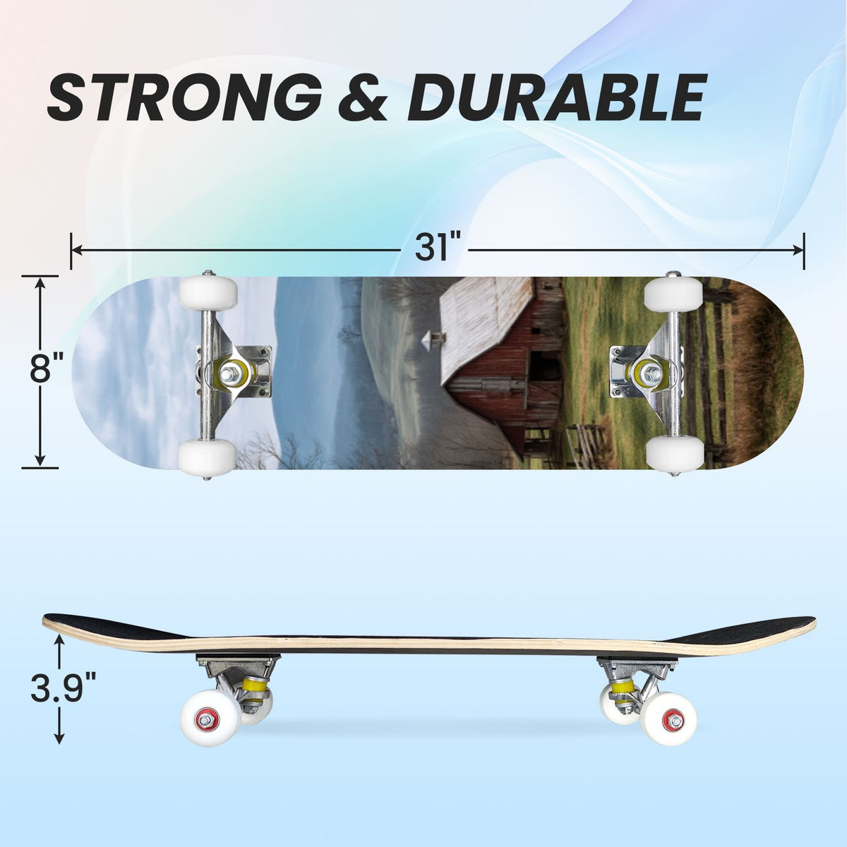 31"x8" Complete Skateboards for Beginners, Birch Trees Abstract Forest Branches Landscape Colorful Double Kick 7 Ply Canadian Maple Deck Skateboard with Wheels, Gifts for Kids Teens