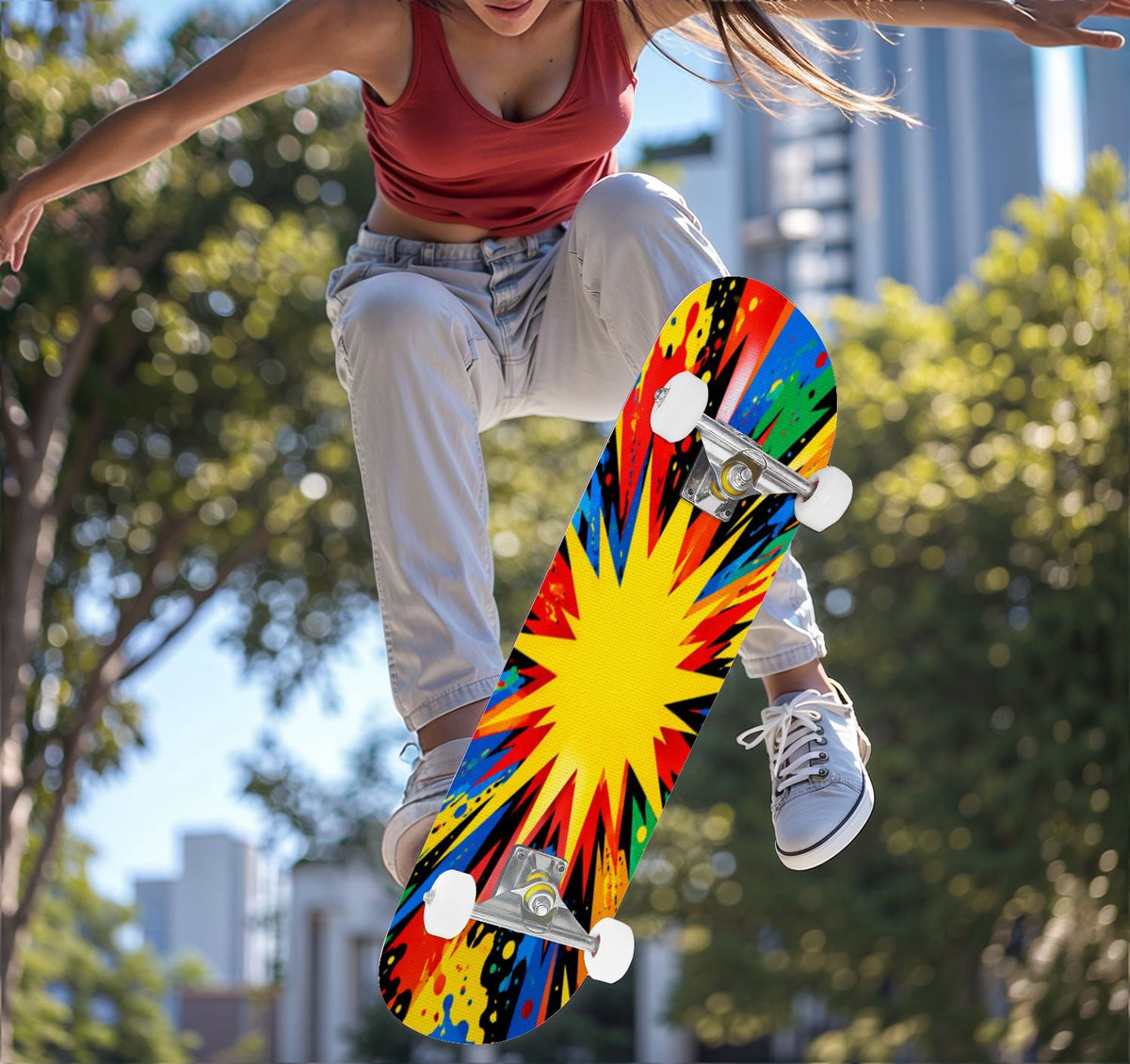 Complete Skateboard Vibrant Swirling Abstract 31 Inch 7-Ply Maple Skateboard with PU Wheels and Aluminum Trucks, Ready-to-Ride Skateboard for Beginners, Teens and Adults