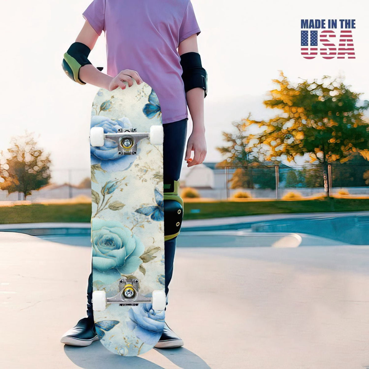 31"x8" Complete Skateboards for Beginners,Bold Stained Glass Western Double Kick 7 Ply Canadian Maple Deck Skateboard with Wheels, Gifts for Kids Teens