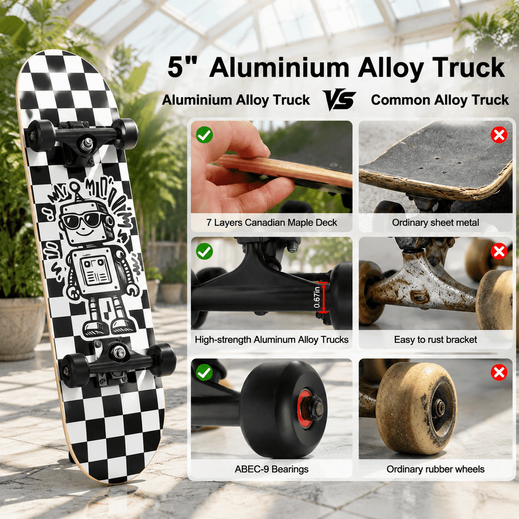 Vivid Standard Complete Skateboard for Beginners Adults Teens, 7 Layer Canadian Maple, Double Kick Concave