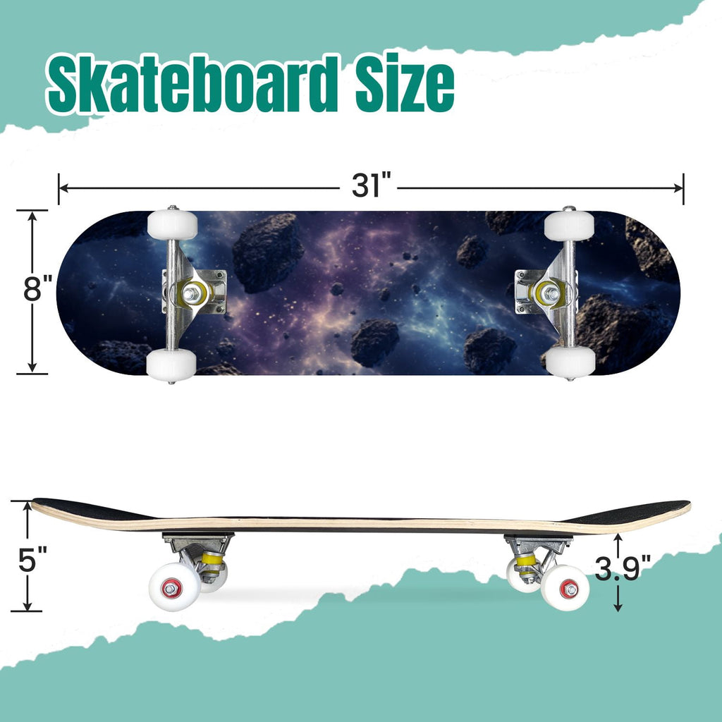 Dark Floral Wildflower Pink Yellow Blue Blooms 31" x 8" Complete Skateboard, 7-Ply Canadian Maple Double Kick Trick Board for Kids and Beginners Adult Gifts