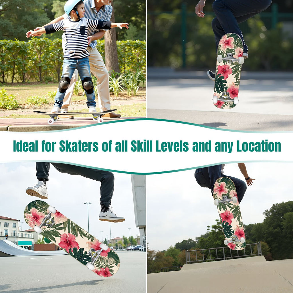 Pink Marble Fluid Abstract Design 31" x 8" Complete Skateboard, 7-Ply Canadian Maple Double Kick Trick Board for Kids and Beginners Adult Gifts