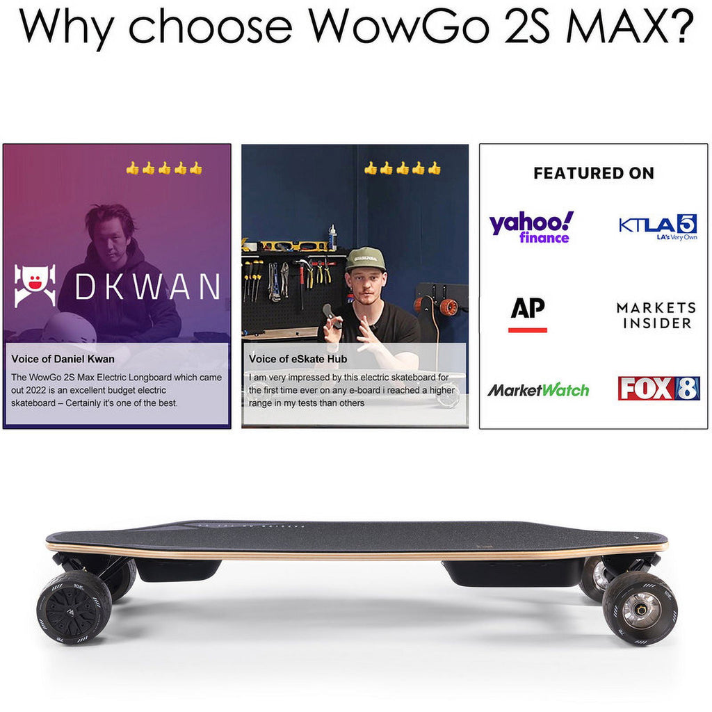 WOWGO Electric Skateboards Longboard with Top Speed 29MPH Dual 550W Motors for Adults Beginners Max Load 330LB, 105mm Honeycomb Wheels E Skate Board with 14.3Mile Long Range for Commute -2S MAX