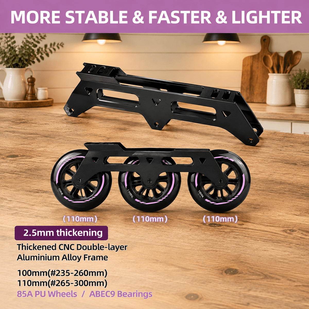 Adult Inline Skates, USM10.5-11/USL11-11.5, 3-Wheel High Performance Fitness Roller Skates for Indoor Outdoor Use