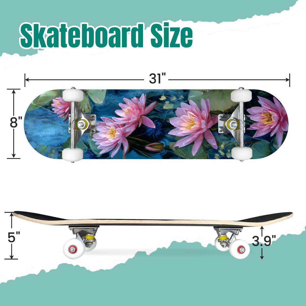 Western Cowboy Horses Desert Landscape 31" x 8" Complete Skateboard, 7-Ply Canadian Maple Double Kick Trick Board for Kids and Beginners Adult Gifts
