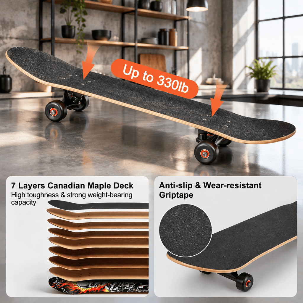 Vivid Standard Complete Skateboard for Beginners Adults Teens, 7 Layer Canadian Maple, Double Kick Concave