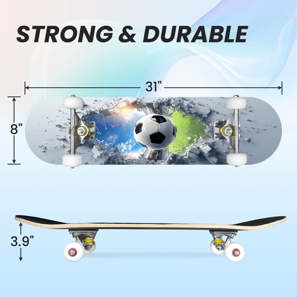31"x8" Complete Skateboards for Beginners,baseball stadium giant baseballs sunset sky Double Kick 7 Ply Canadian Maple Deck Skateboard with Wheels, Gifts for Kids Teens