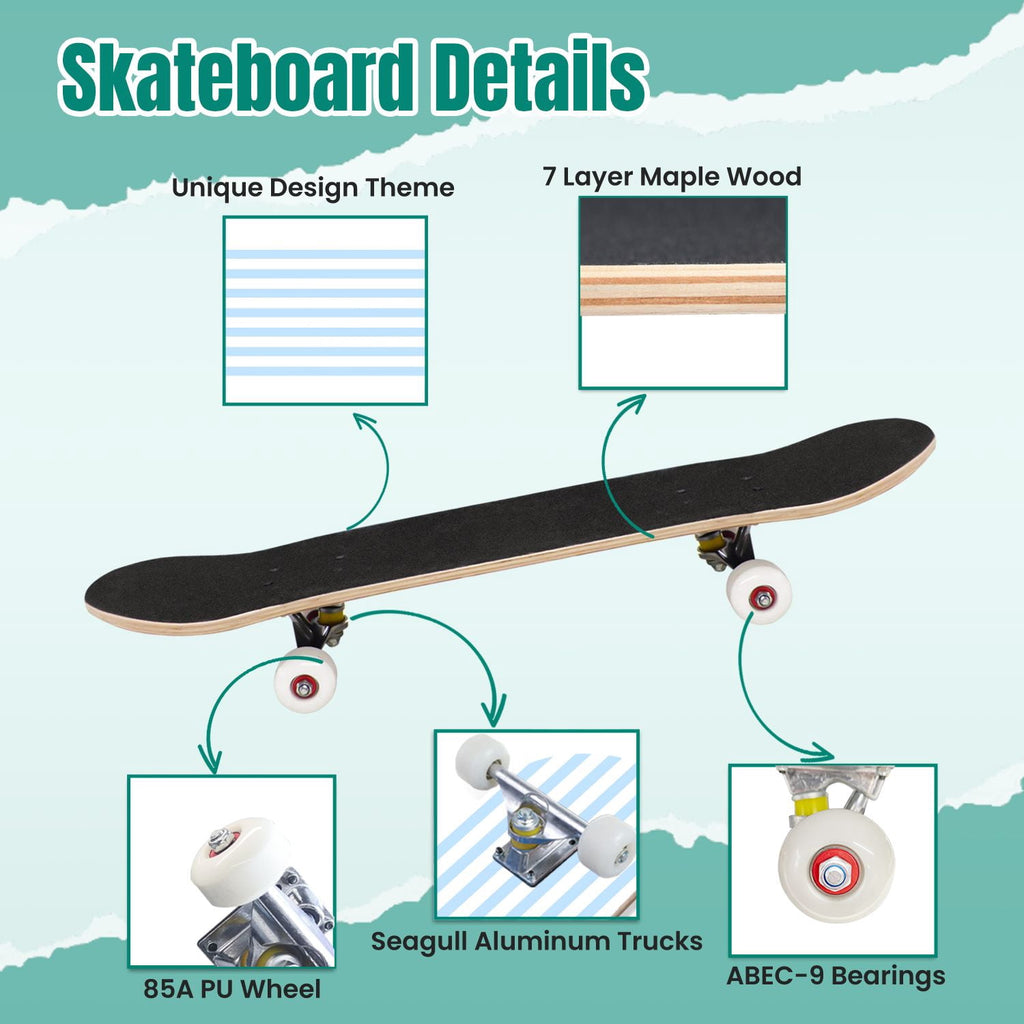 Yellow White Vertical Striped Soft Gradient Lines Minimalist Design 31" x 8" Complete Skateboard, 7-Ply Canadian Maple Double Kick Trick Board for Kids and Beginners Adult Gifts