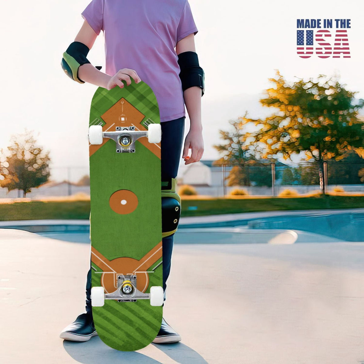 31"x8" Complete Skateboards for Beginners,Close up Baseball Red Stitches Leather Double Kick 7 Ply Canadian Maple Deck Skateboard with Wheels, Sports Gifts for Kids Teens