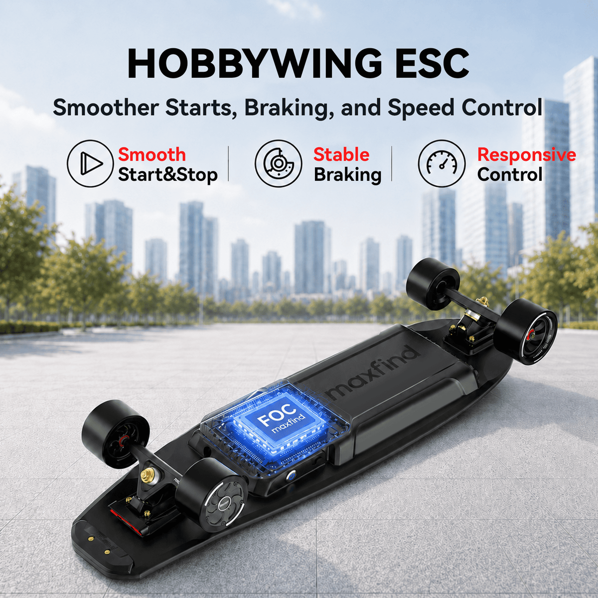 Maxfind Cyber Mini Electric Skateboard with Remote, 32.8", Dual Hub Motors, 24 mph, 15 Miles, App Control