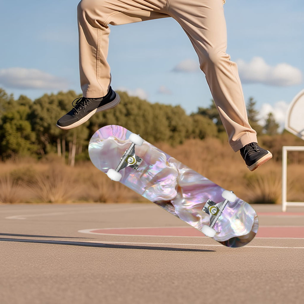 Vintage Damask Light Blue Brown Tones 31" x 8" Complete Skateboard, 7-Ply Canadian Maple Double Kick Trick Board for Kids and Beginners Adult Gifts