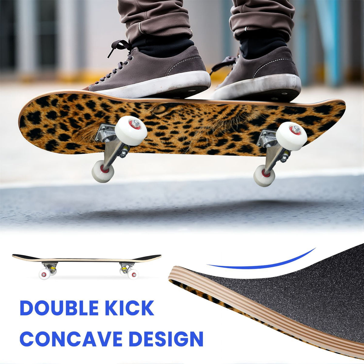 31"x8" Complete Skateboards for Beginners, Red White Vertical Striped Retro Circus Double Kick 7 Ply Canadian Maple Deck Skateboard with Wheels, Gifts for Kids Teens