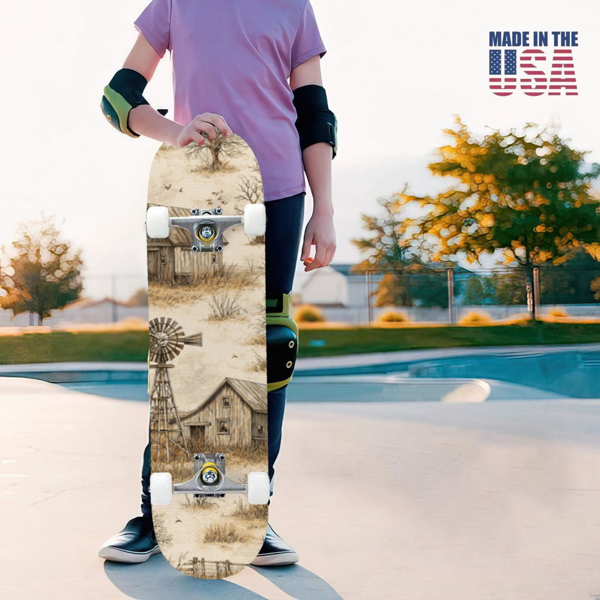 31"x8" Complete Skateboards for Beginners,Pink Cream Vertical Stripes Double Kick 7 Ply Canadian Maple Deck Skateboard with Wheels, Gifts for Kids Teens