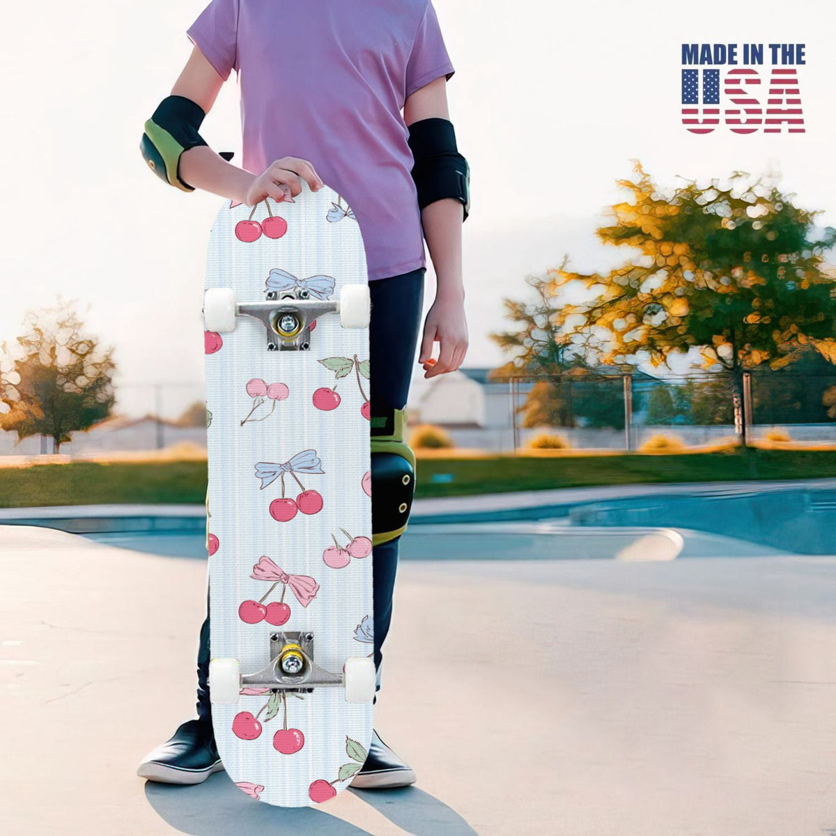 31"x8" Complete Skateboards for Beginners,Watercolor Watermelon Slices Pink Striped Double Kick 7 Ply Canadian Maple Deck Skateboard with Wheels, Gifts for Kids Teens