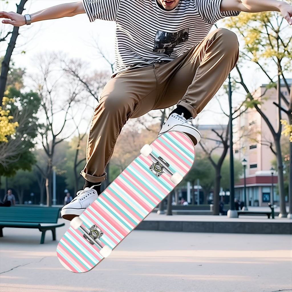 31"x8" Complete Skateboards for Beginners, Idyllic Tropical Beach Turquoise Water Golden Sand Shoreline Double Kick 7 Ply Canadian Maple Deck Skateboard with Wheels, Gifts for Kids Teens