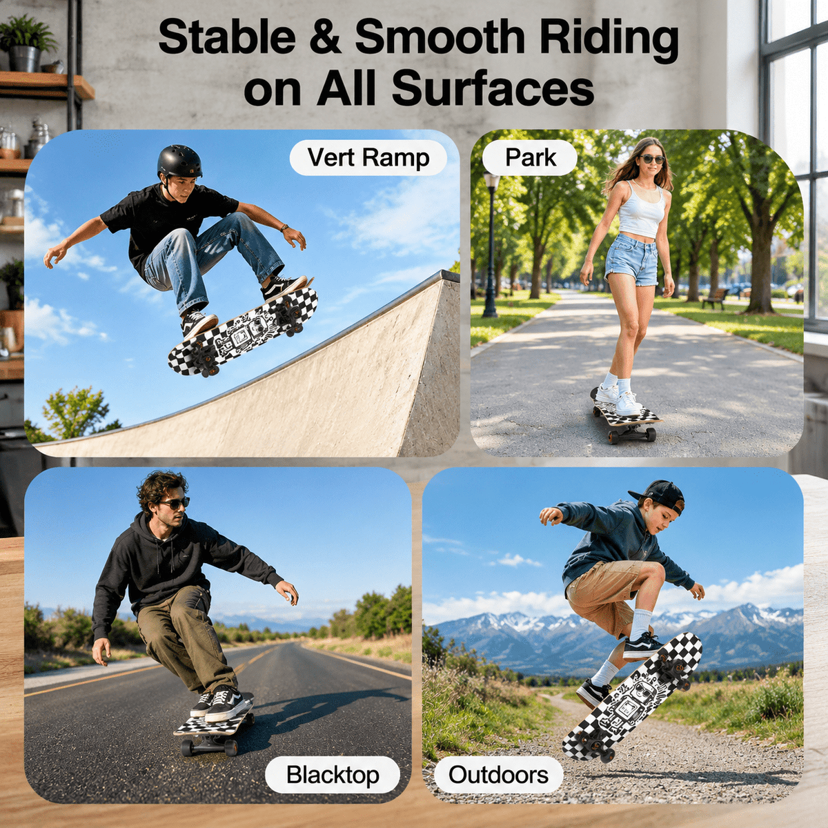 Vivid Standard Complete Skateboard for Beginners Adults Teens, 7 Layer Canadian Maple, Double Kick Concave