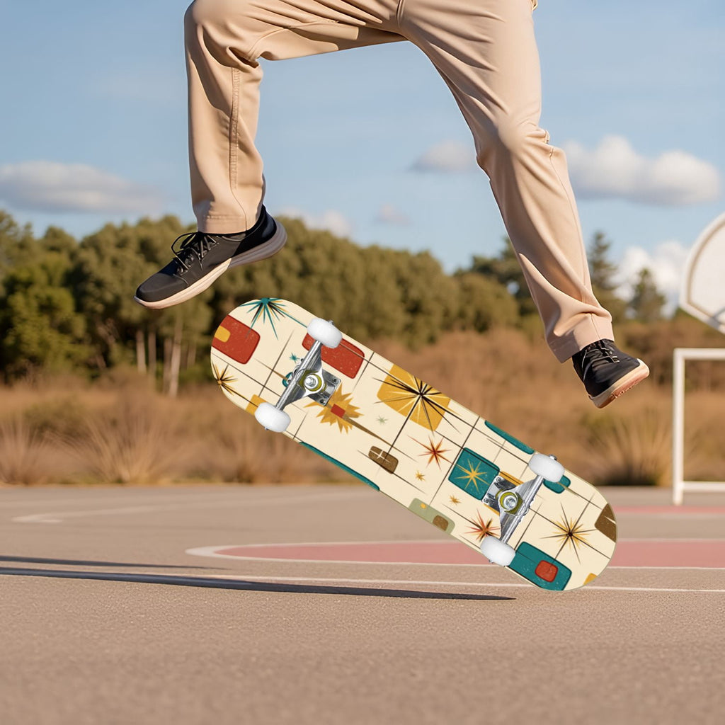 Vintage Movie Theater Classic Cinema 31" x 8" Complete Skateboard, 7-Ply Canadian Maple Double Kick Trick Board for Kids and Beginners Adult Gifts