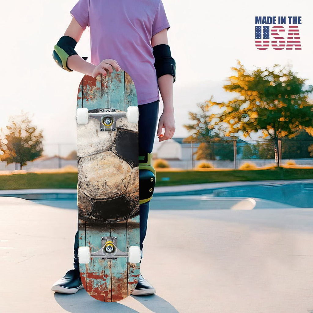 31"x8" Complete Skateboards for Beginners,Abstract Soccer Ball Vibrant Paint Splashes Drips Double Kick 7 Ply Canadian Maple Deck Skateboard with Wheels, Sports Gifts for Kids Teens