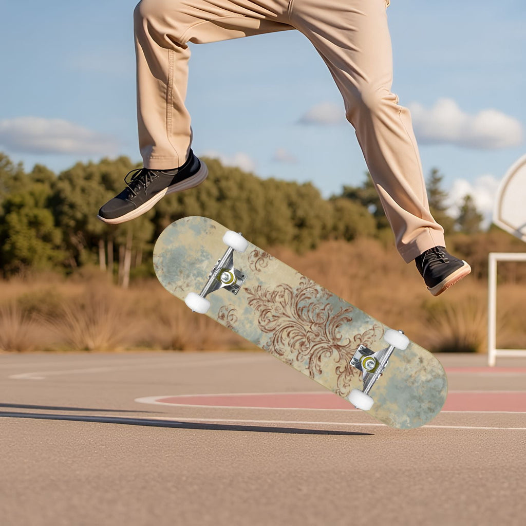 Elegant Purple Damask 31" x 8" Complete Skateboard, 7-Ply Canadian Maple Double Kick Trick Board for Kids and Beginners Adult Gifts