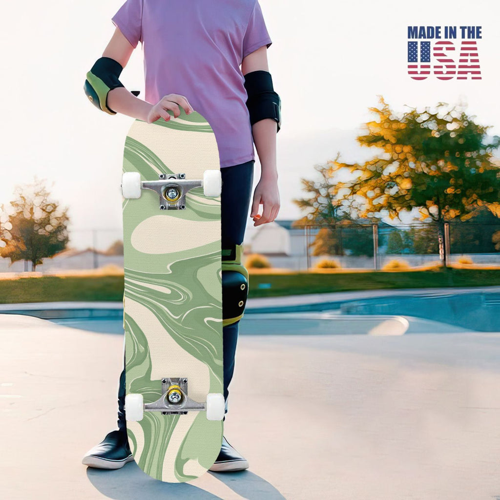 31"x8" Complete Skateboards for Beginners, Abstract Wavy Purple Beige Zebra Design Double Kick 7 Ply Canadian Maple Deck Skateboard with Wheels, Gifts for Kids Teens