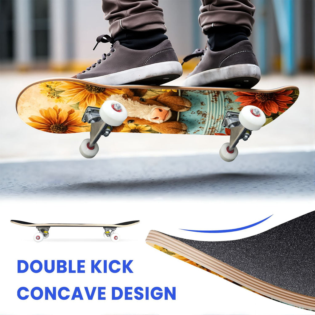 31"x8" Complete Skateboards for Beginners, Red White Vertical Striped Retro Circus Double Kick 7 Ply Canadian Maple Deck Skateboard with Wheels, Gifts for Kids Teens