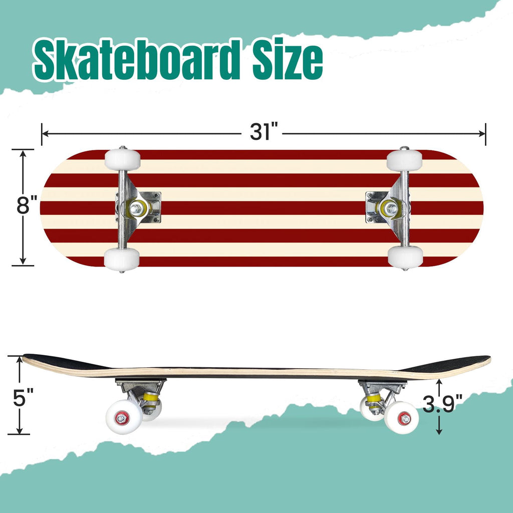 Yellow White Vertical Striped Soft Gradient Lines Minimalist Design 31" x 8" Complete Skateboard, 7-Ply Canadian Maple Double Kick Trick Board for Kids and Beginners Adult Gifts