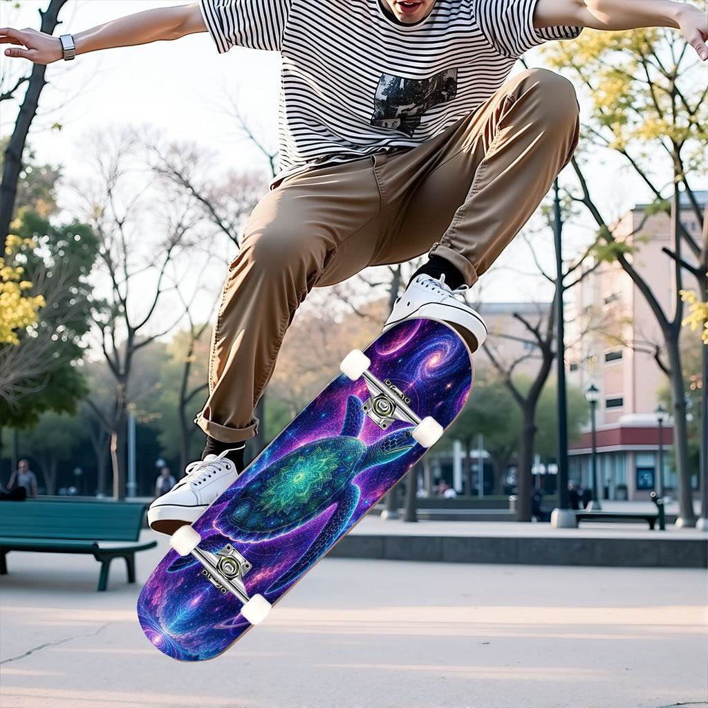 31"x8" Complete Skateboards for Beginners, Underwater Sharks Glowing Purple Jellyfish Marine Life Double Kick 7 Ply Canadian Maple Deck Skateboard with Wheels, Gifts for Kids Teens