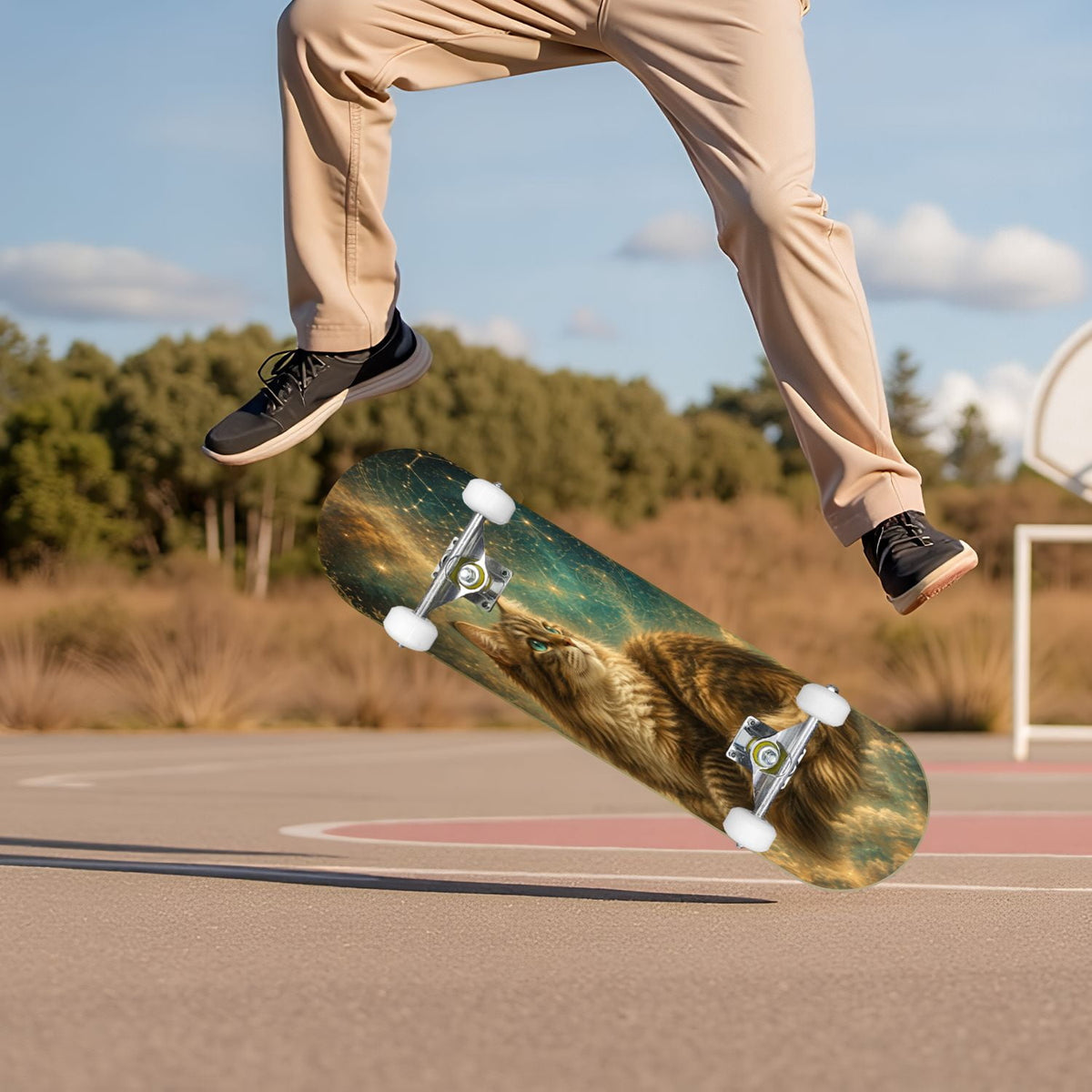 Rose Teal Rose Painting Turquoise Blue Flower Kitchen Decor 31" x 8" Complete Skateboard, 7-Ply Canadian Maple Double Kick Trick Board for Kids and Beginners Adult Gifts