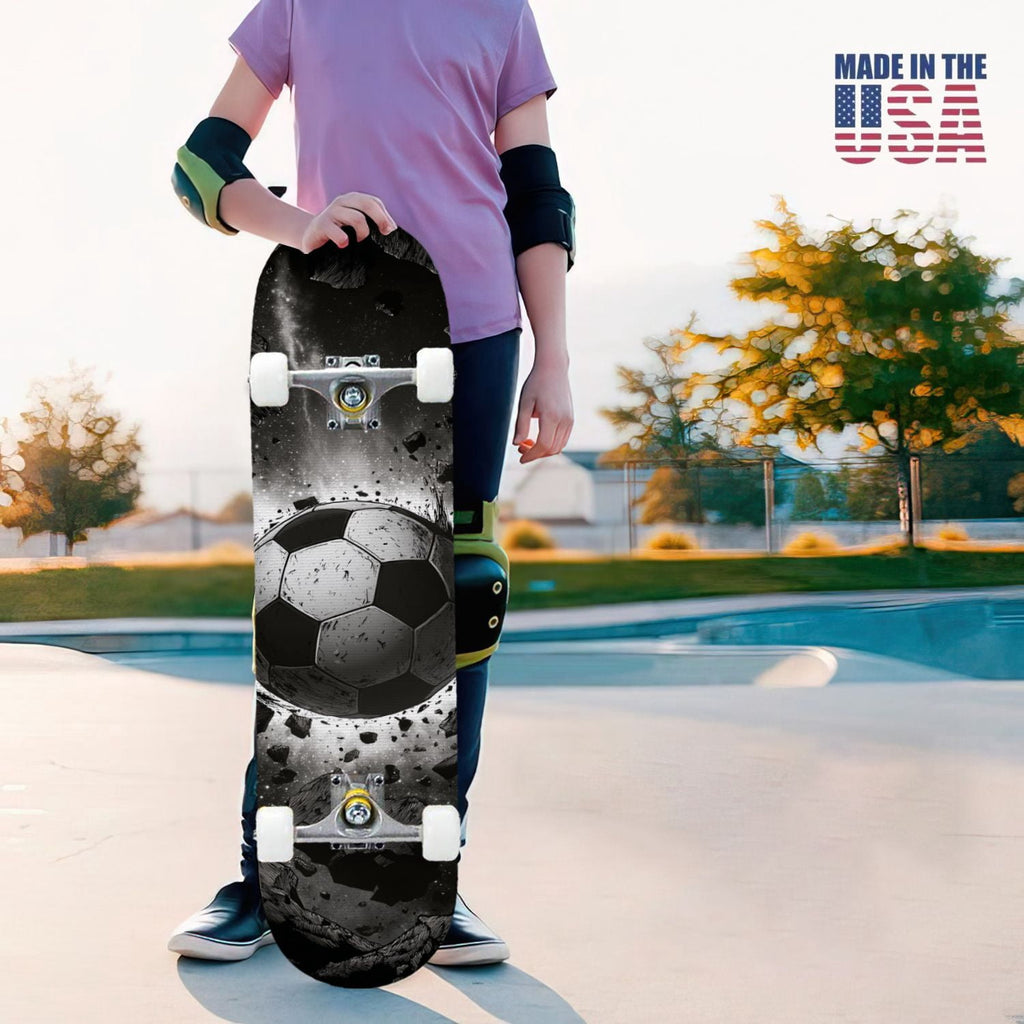 31"x8" Complete Skateboards for Beginners,Orange Basketball Hoop Blue Sky Clouds Double Kick 7 Ply Canadian Maple Deck Skateboard with Wheels, Gifts for Kids Teens