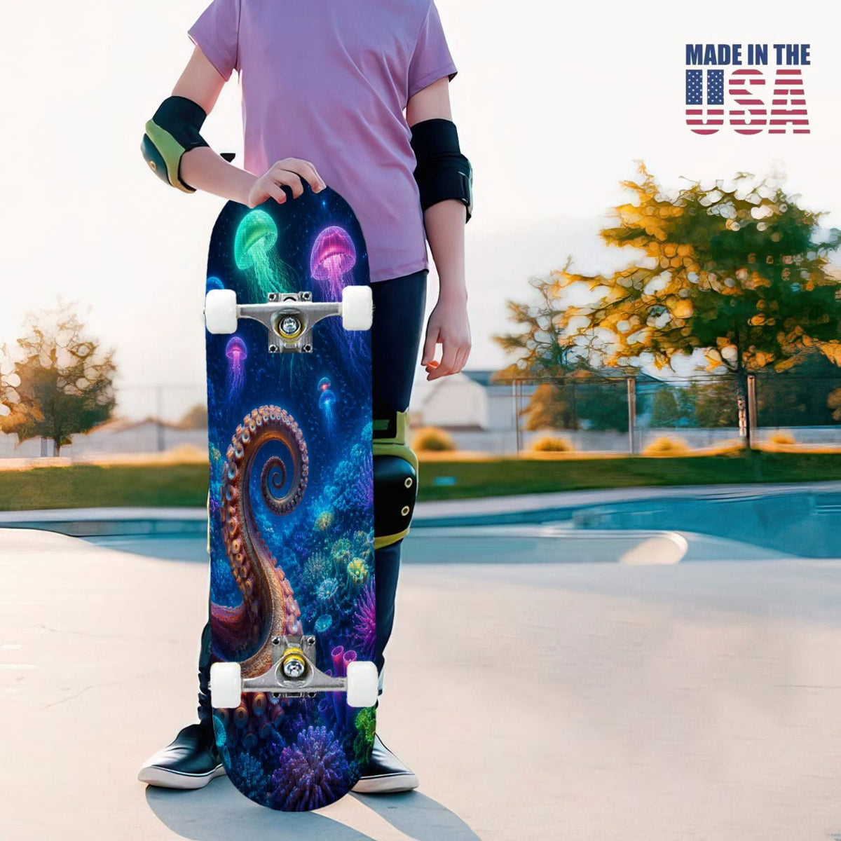 31"x8" Complete Skateboards for Beginners, Colorful Turtle Floral Shell Starry Night Marine Life Double Kick 7 Ply Canadian Maple Deck Skateboard with Wheels, Gifts for Kids Teens