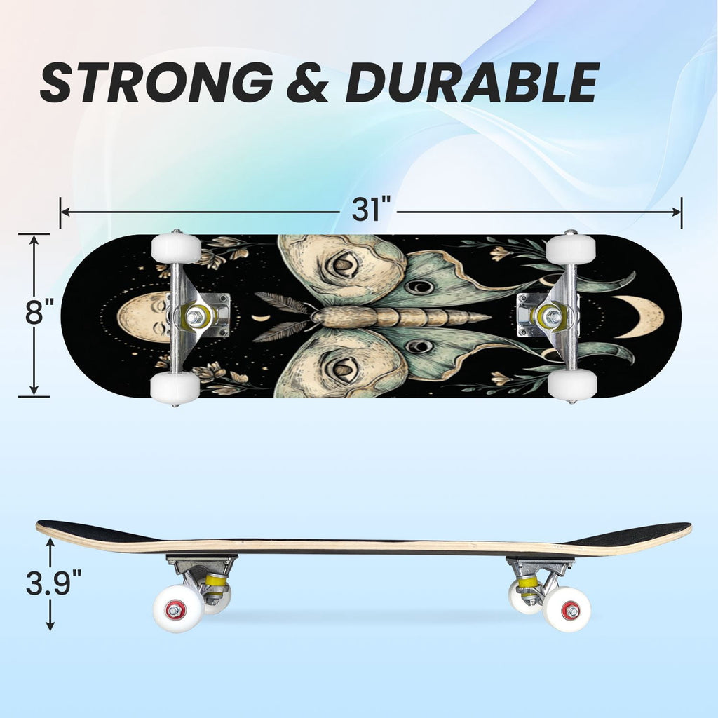 31"x8" Complete Skateboards for Beginners, Skeleton Tree Figure Antler Branches Dark Academia Flowers Double Kick 7 Ply Canadian Maple Deck Skateboard with Wheels, Gifts for Kids Teens