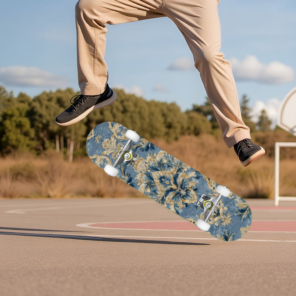 Elegant Purple Damask 31" x 8" Complete Skateboard, 7-Ply Canadian Maple Double Kick Trick Board for Kids and Beginners Adult Gifts
